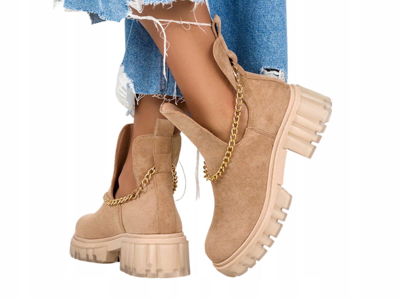 BOTKI DAMSKIE JESIENNE Z ŁAŃCUSZKIEM WYCIĘCIE r 40