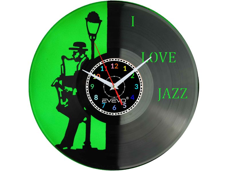 Nástěnné Hodiny Láska Jazz Hudba Saxofon Fluorescenční Pozadí Vinylová Deska