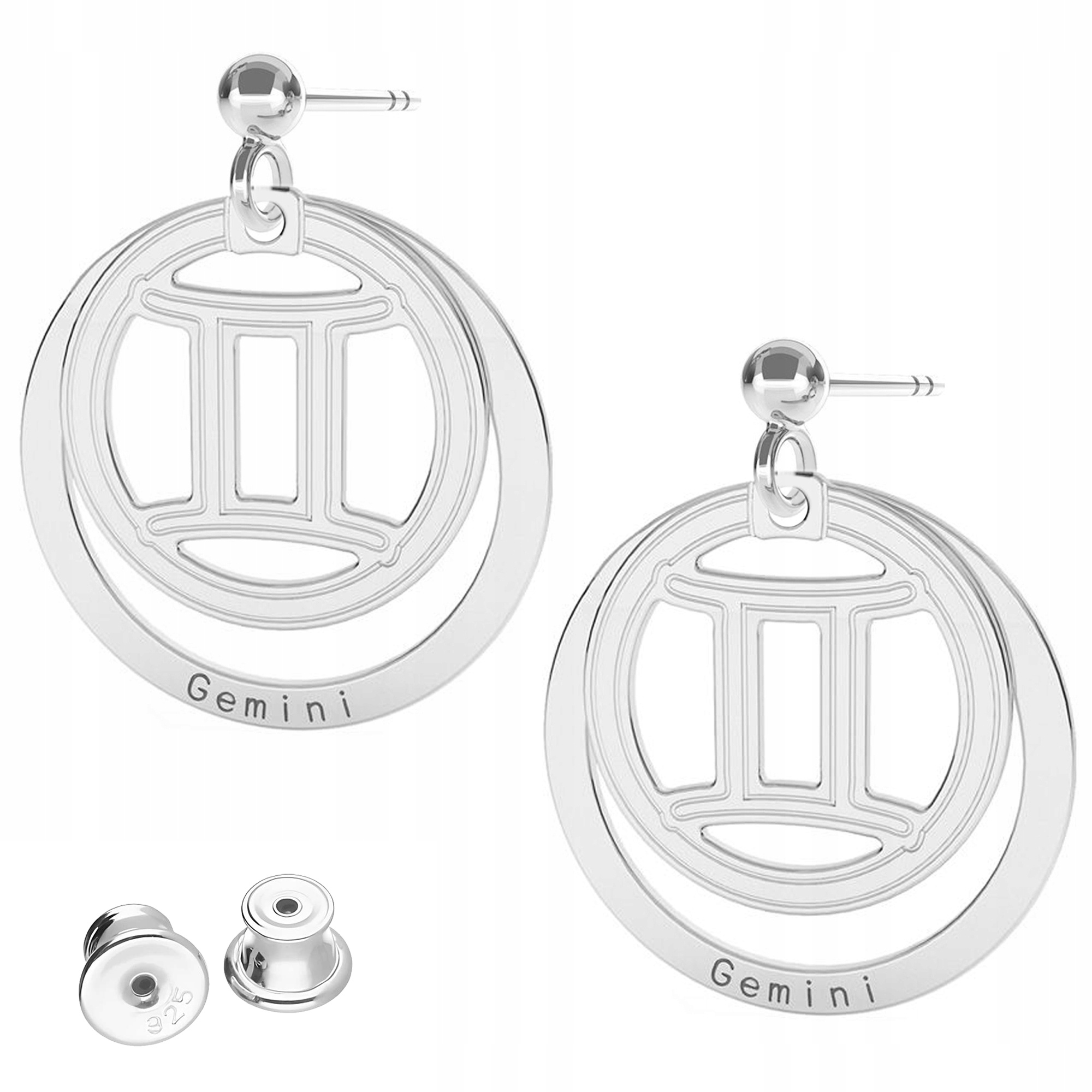 Stříbrné Náušnice Zodiac Blíženci Gemini Znamení zvěrokruhu Stříbro 925