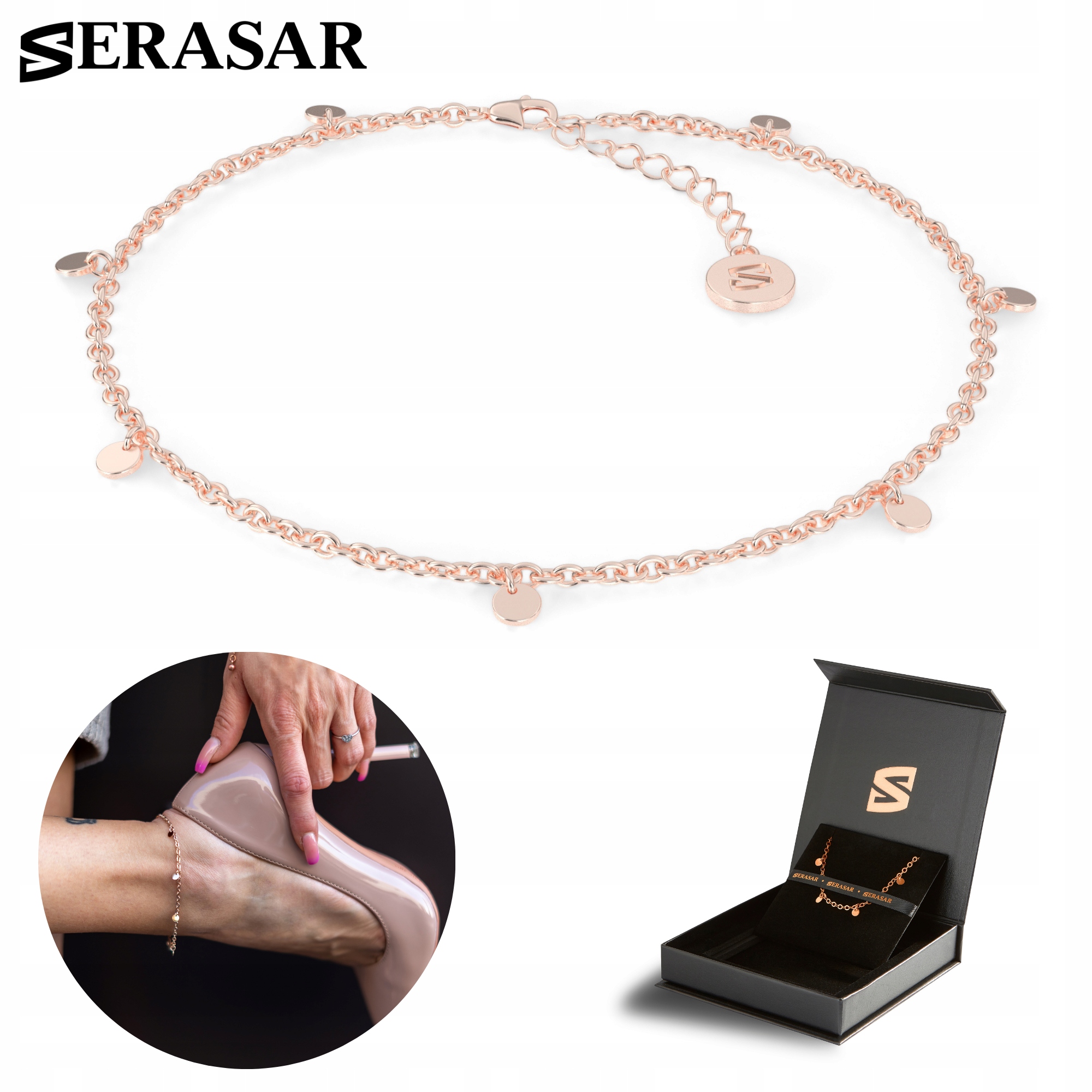 Serasar, Náramek na kotník ze stříbra 925 [Coin] růžové zlato