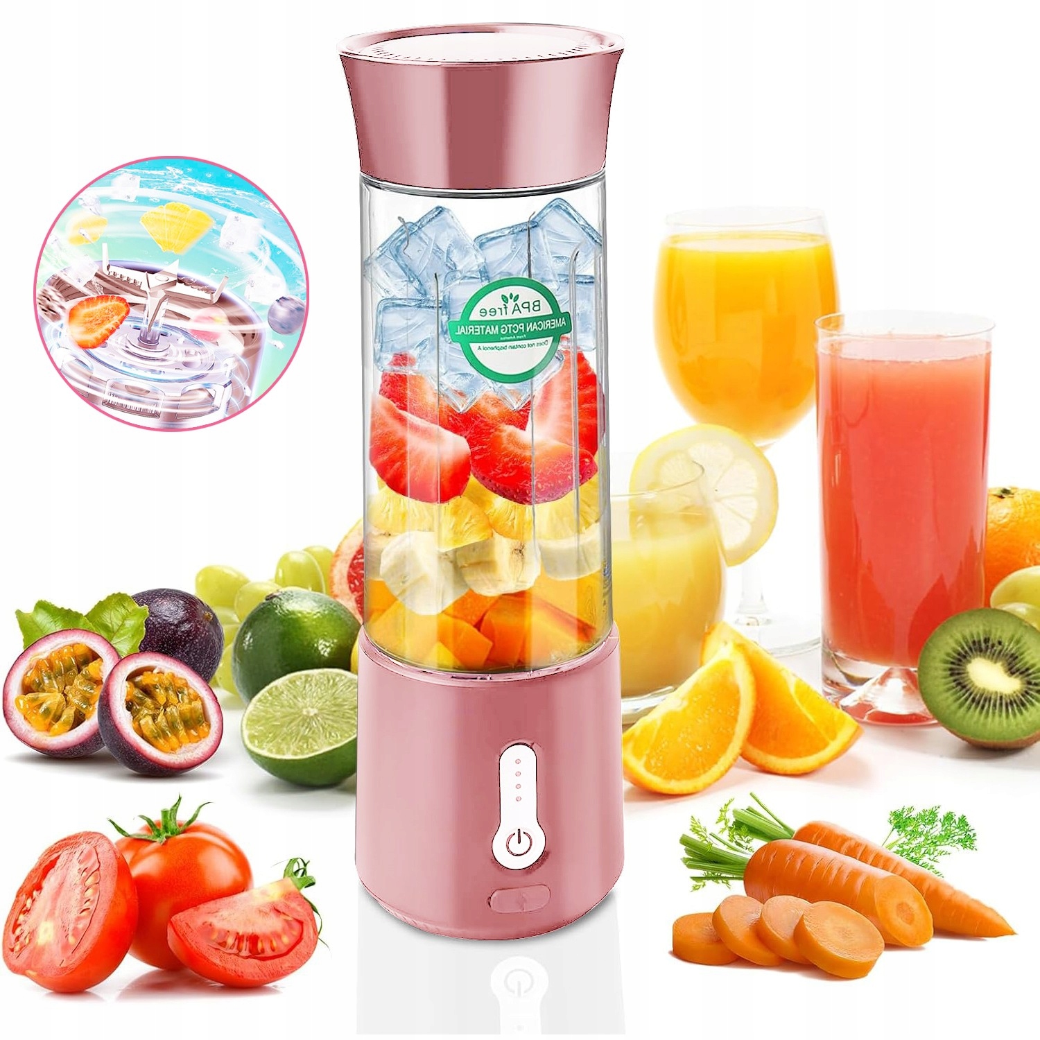 Blender kielichowy do soku 6-punktowe ostrza ze stali nierdzewnej przenośny 500 ML Usb C