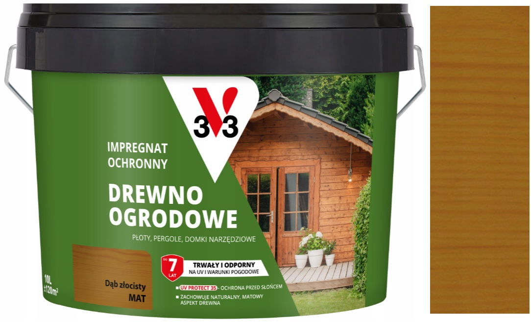V33 Impregnat Ochronny Do Drewna Na Zewnątrz Płot Pergole Dąb Złocisty 9L