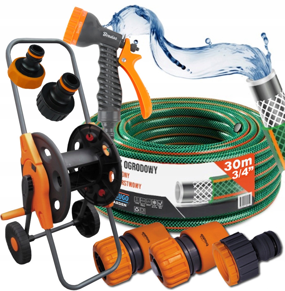 Hadice 3/4" 30 m 4 Vrstvy Pistole Vozík Set Bradas