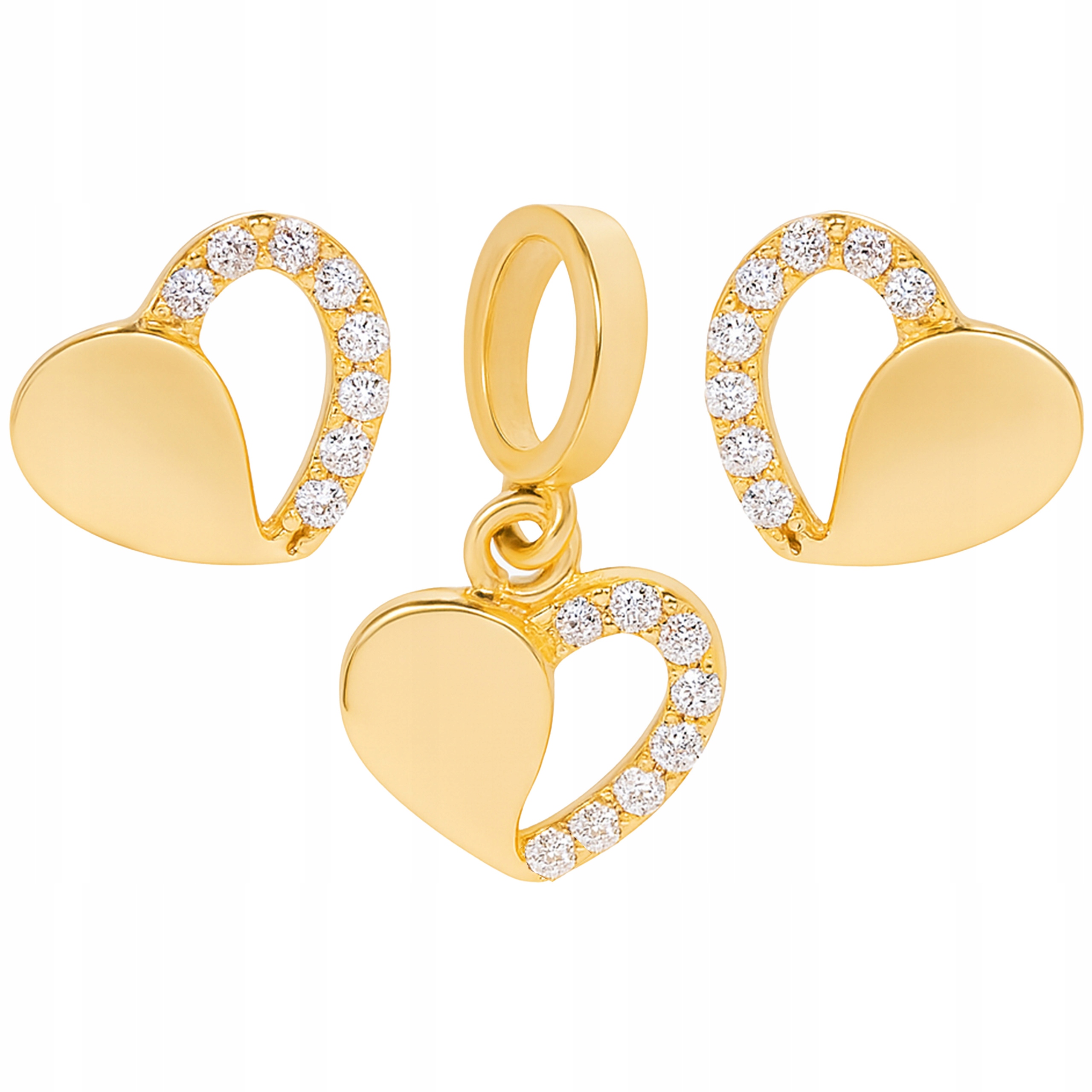 Náušnice a přívěsek ve tvaru srdce, sada srdíčka , dárek ze zlata 585 s kubickými zirkony