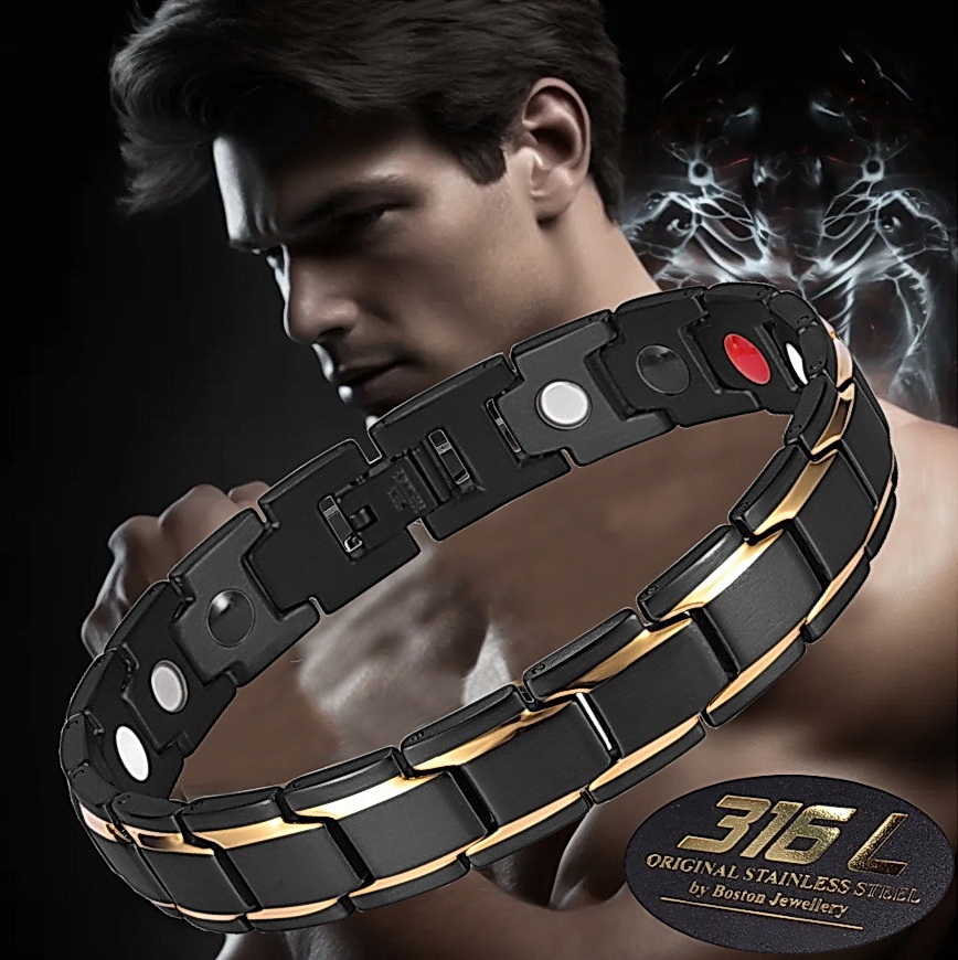 CZARNA ZDROWOTNA BRANSOLETA MĘSKA MAGNETYCZNA MOC BOSTON JEWELLERY ORYGINAŁ Kolekcja BOSTON JEWELLERY PREMIUM
