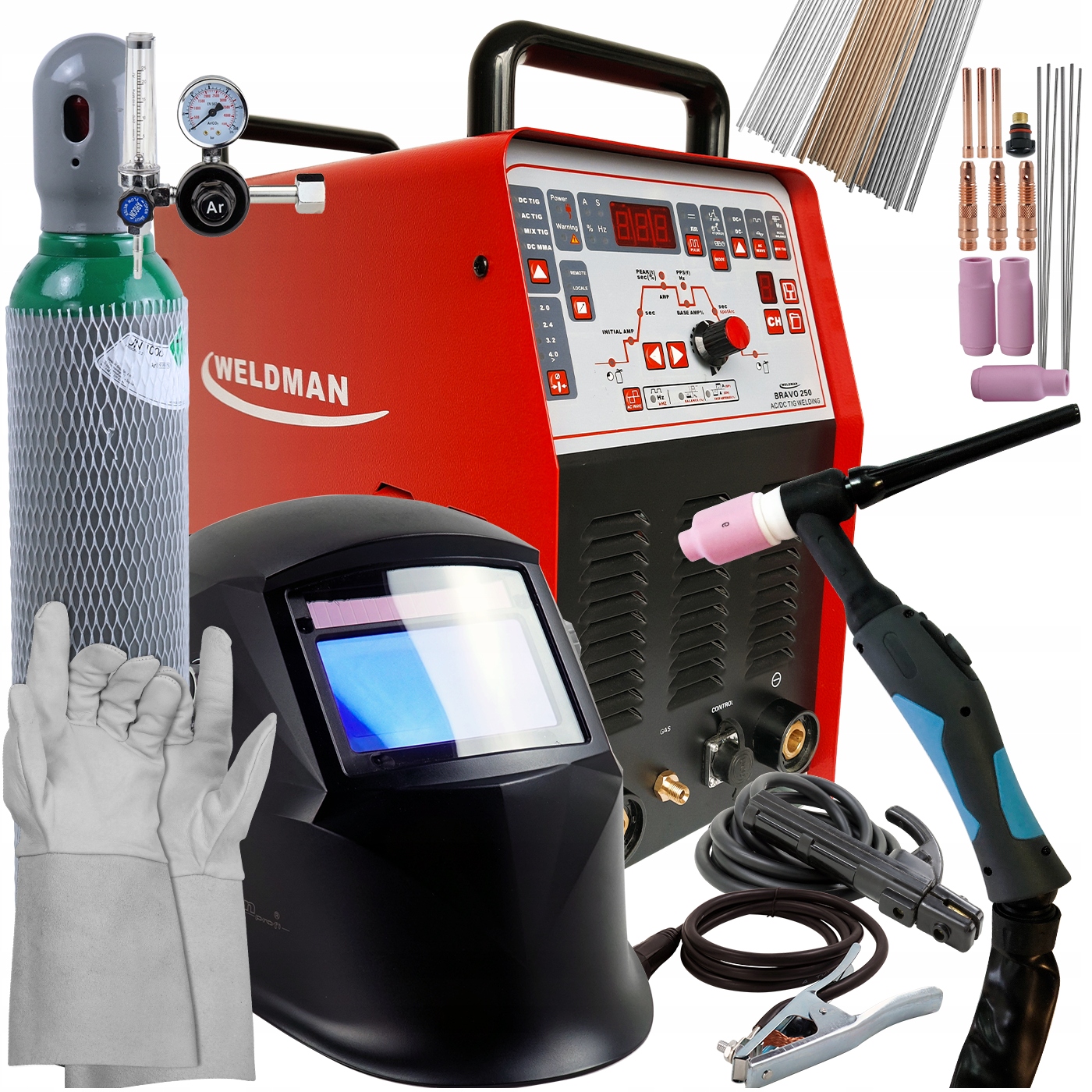 Spawarka tig AC DC Puls 250 A IGBT HF MMA Zestaw
