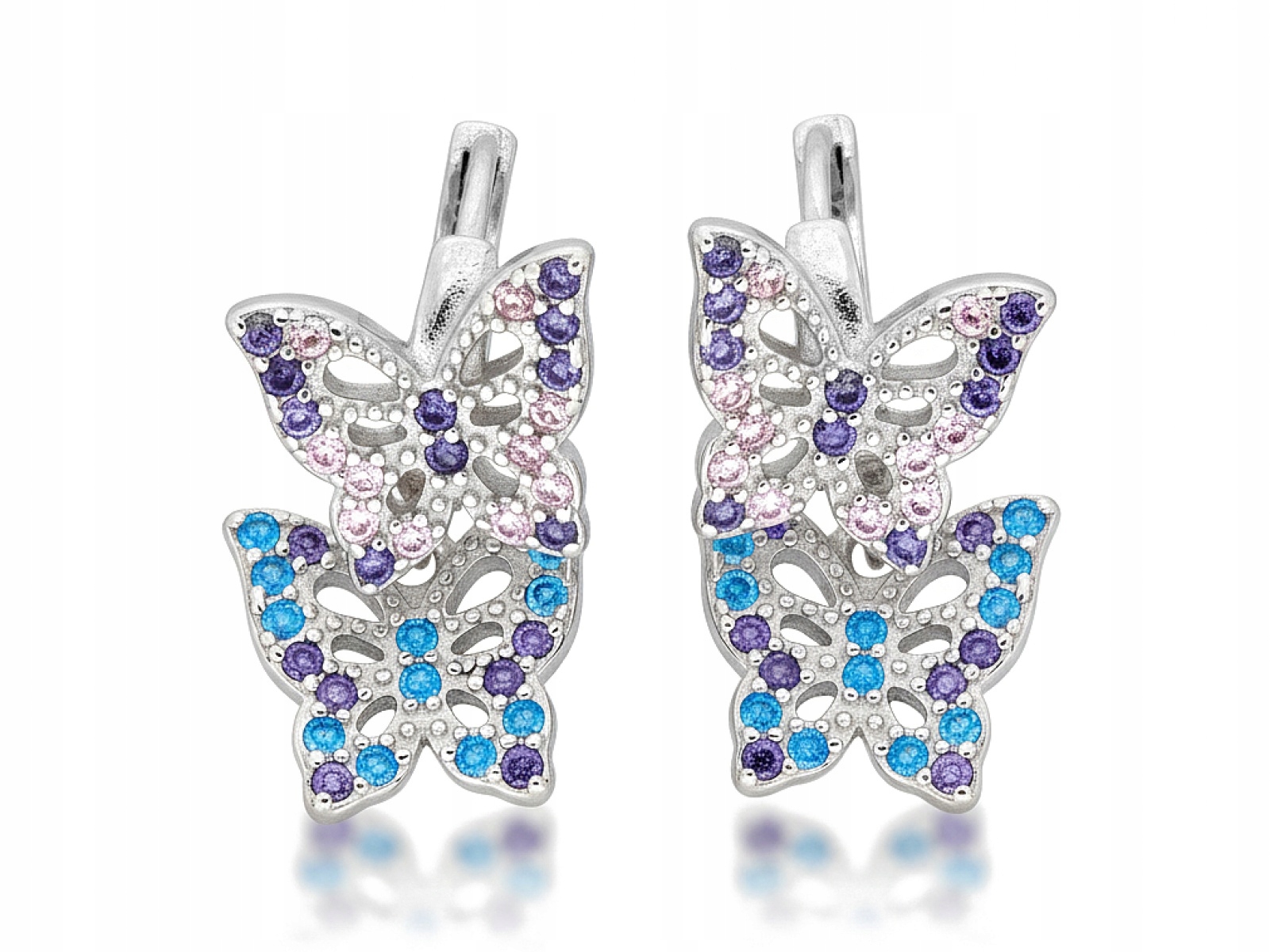 Stříbrné náušnice dámské 925 Kolečka s prolamovanými Motýlky se zirkony