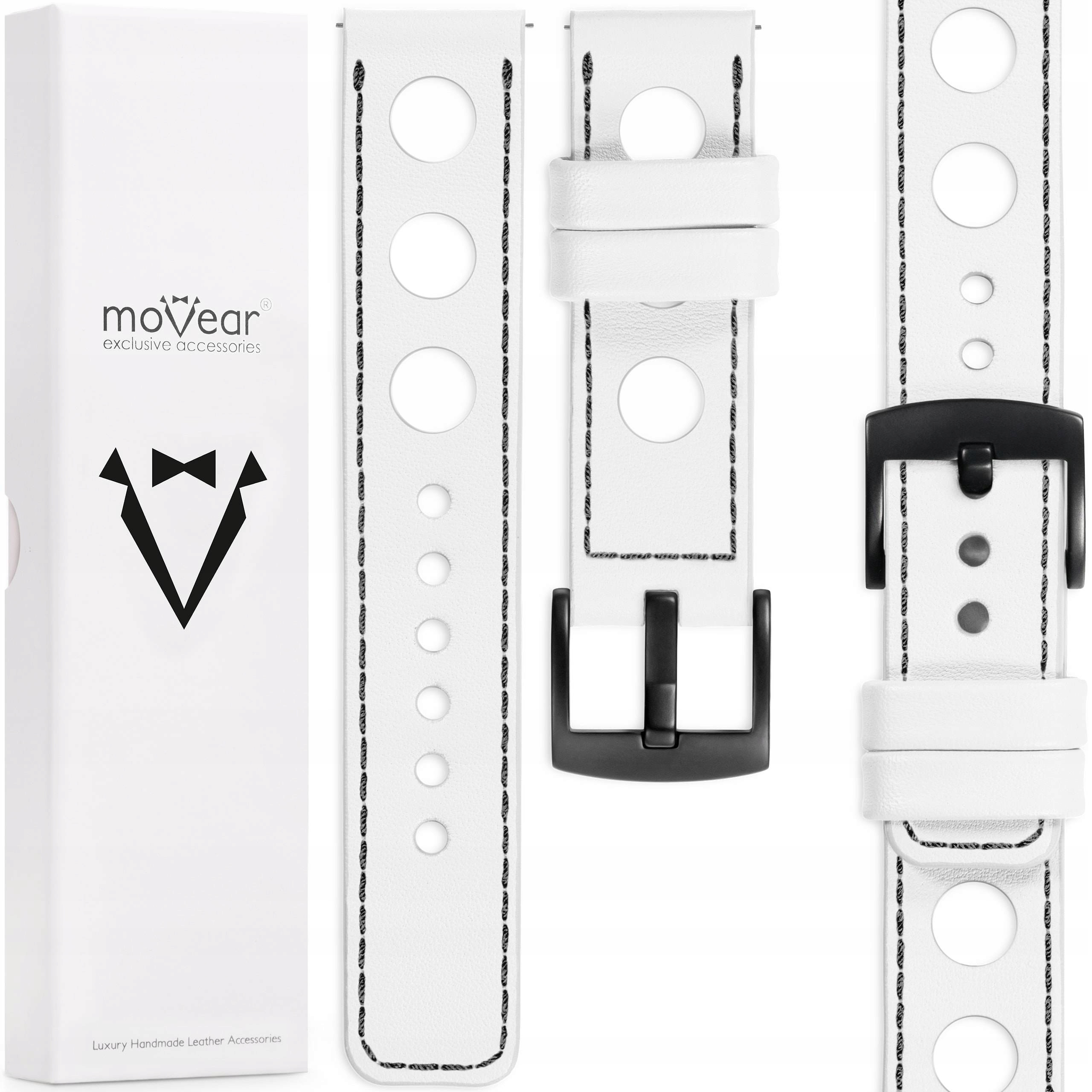 Kožený opasek 18 mm pro prémiové hodinky, elegantní Movear, bílý