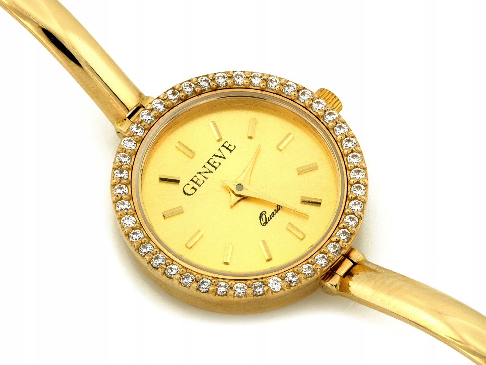 Dámské zlaté hodinky 585 exkluzivní kulatý na náramku s zirkony r18cm