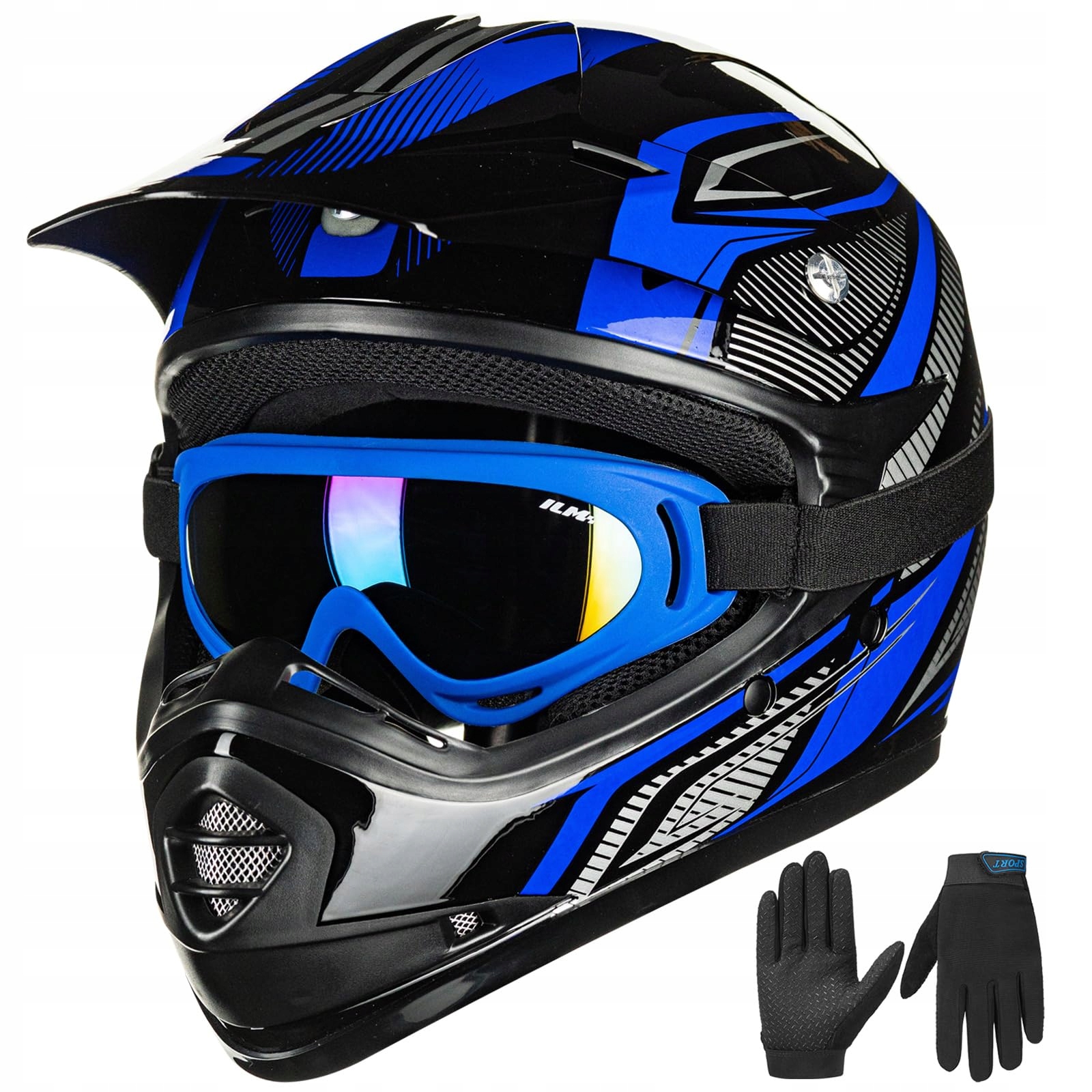 Motokrosová prilba fullface juniorská ILM-B07 Black Blue Yl 53-56 cm