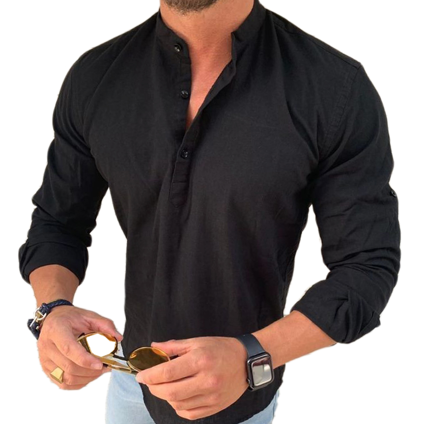 Pánská košile Stójka Casual Denní Lněná Len Bavlněná