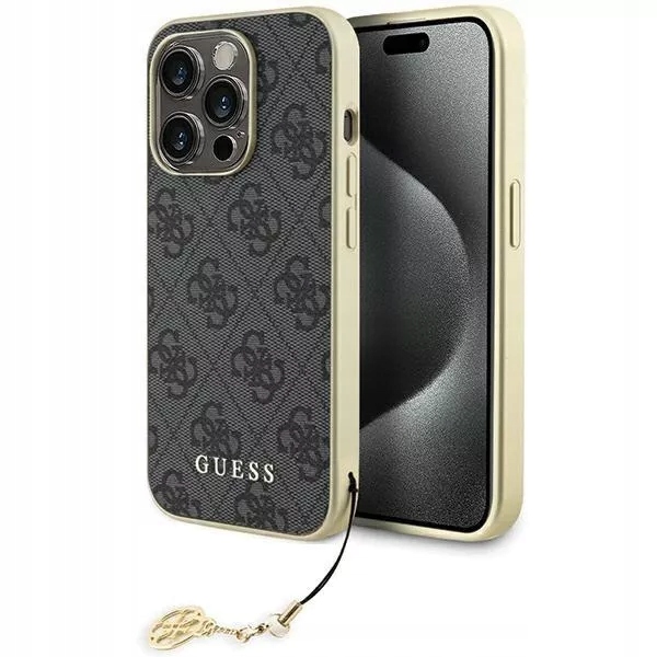 Pouzdro Guess 4G Charms Collection na iPhone 15 Pro – šedé