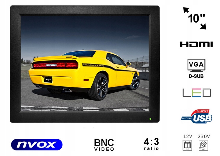MONITOR LED 10" VGA HDMI AV BNC 12V 230V