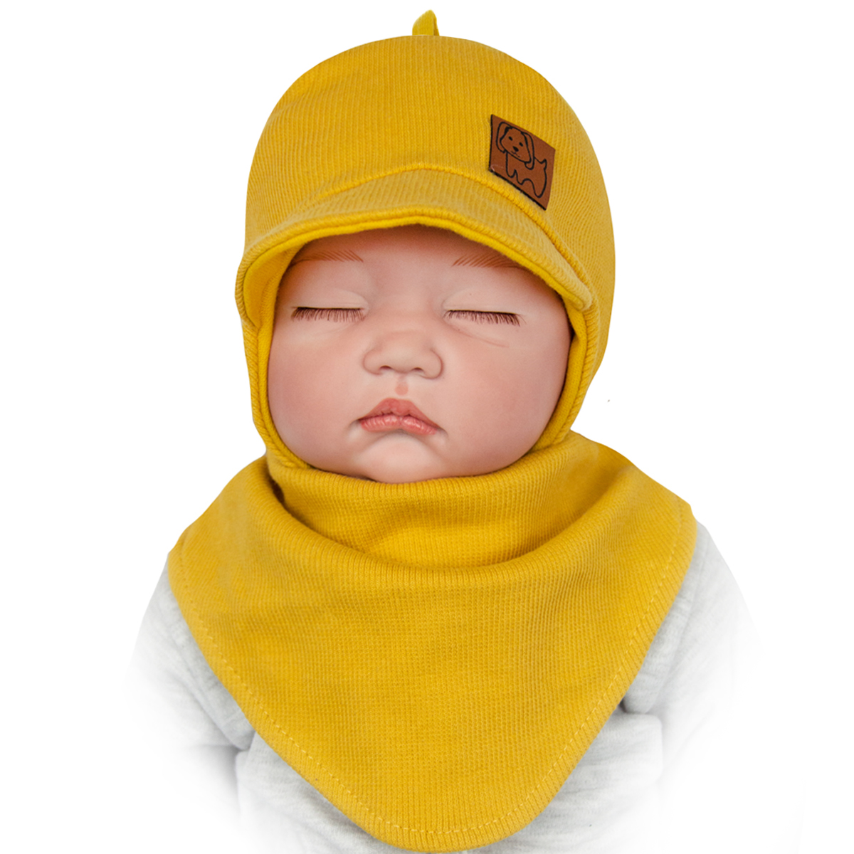 

Komplet Czapka Wiązana Chustka musztardowy 44-46