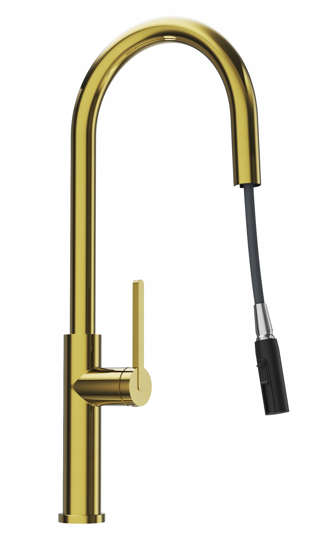 Zlatá Kuchynská Batéria S Výsuvným Výtokom, Vysoký Kohútik, Dvojfunkčný, Prati