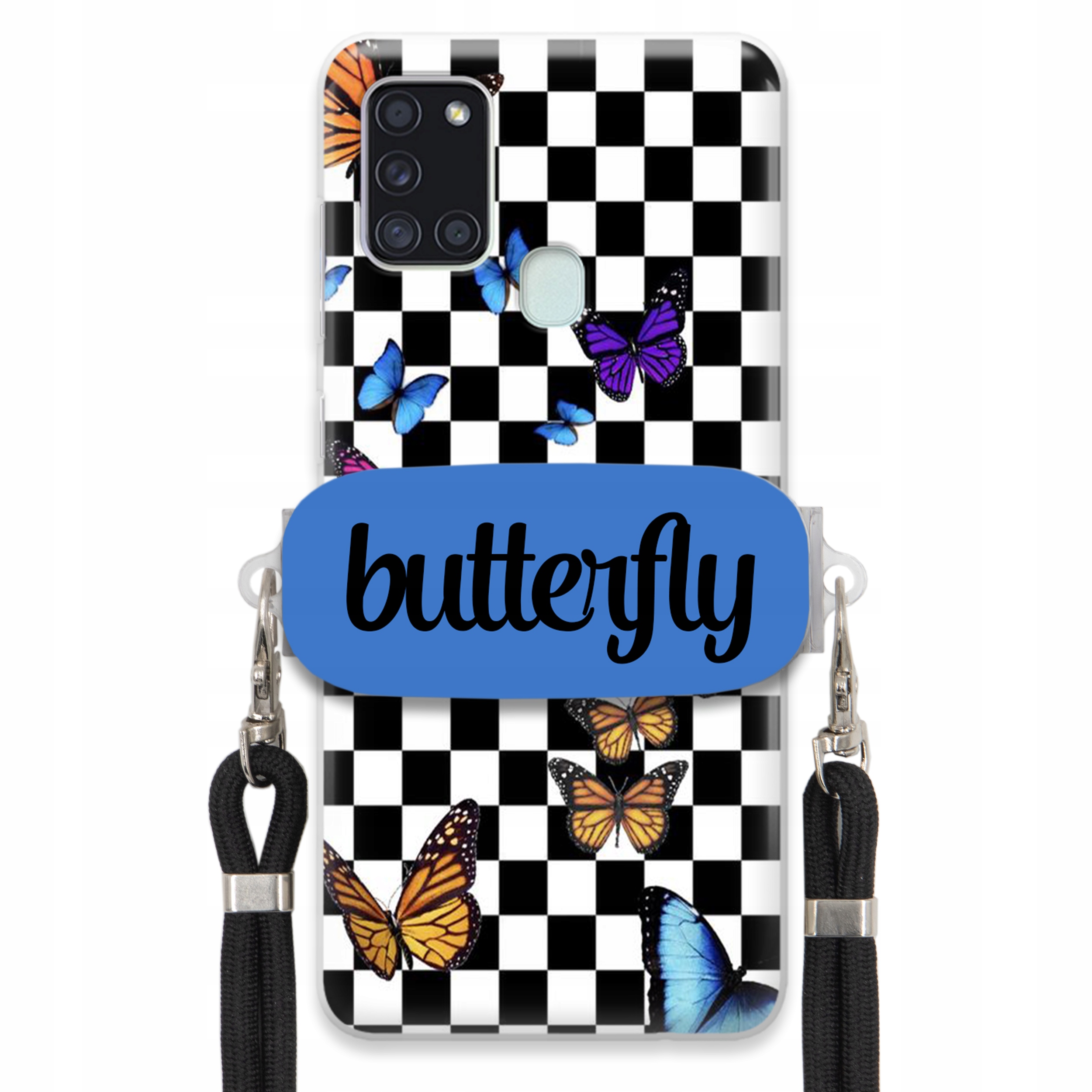 Puzdro Pre Samsung A21s Case Držiak Obdĺžnikový Čierny Vodítko Butterfly Motýle