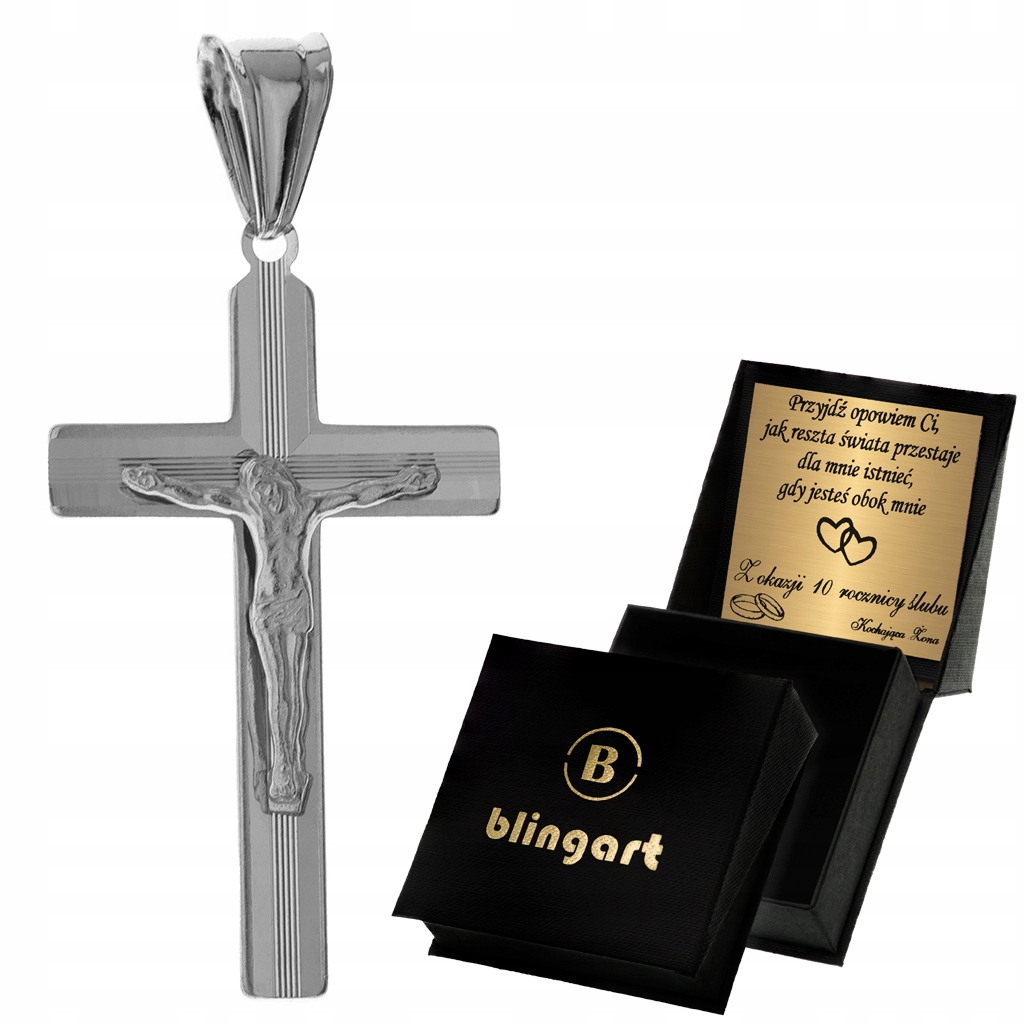 Krzyżyk srebrny męski z Jezusem FREZOWANY rodowany srebro 925