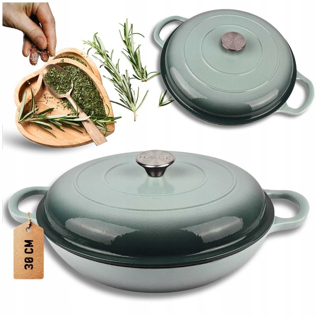 Smaltovaný Hrniec Liatinový Plochý 30 cm 3L Hage Sea Salt