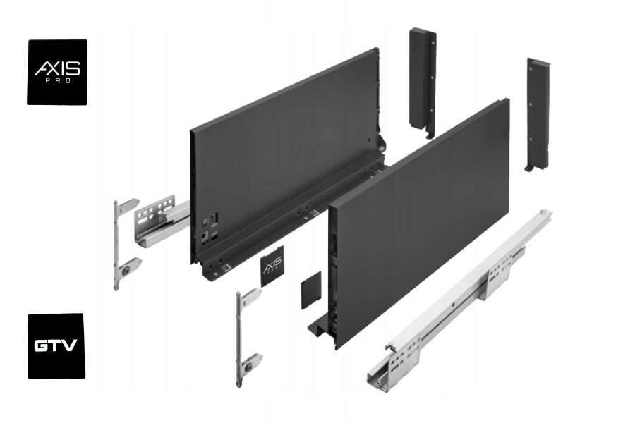 Szuflada Gtv Axis Pro B. Wysoka L550 H199 Czarna Cichy Domyk Pełen Wysuw D2