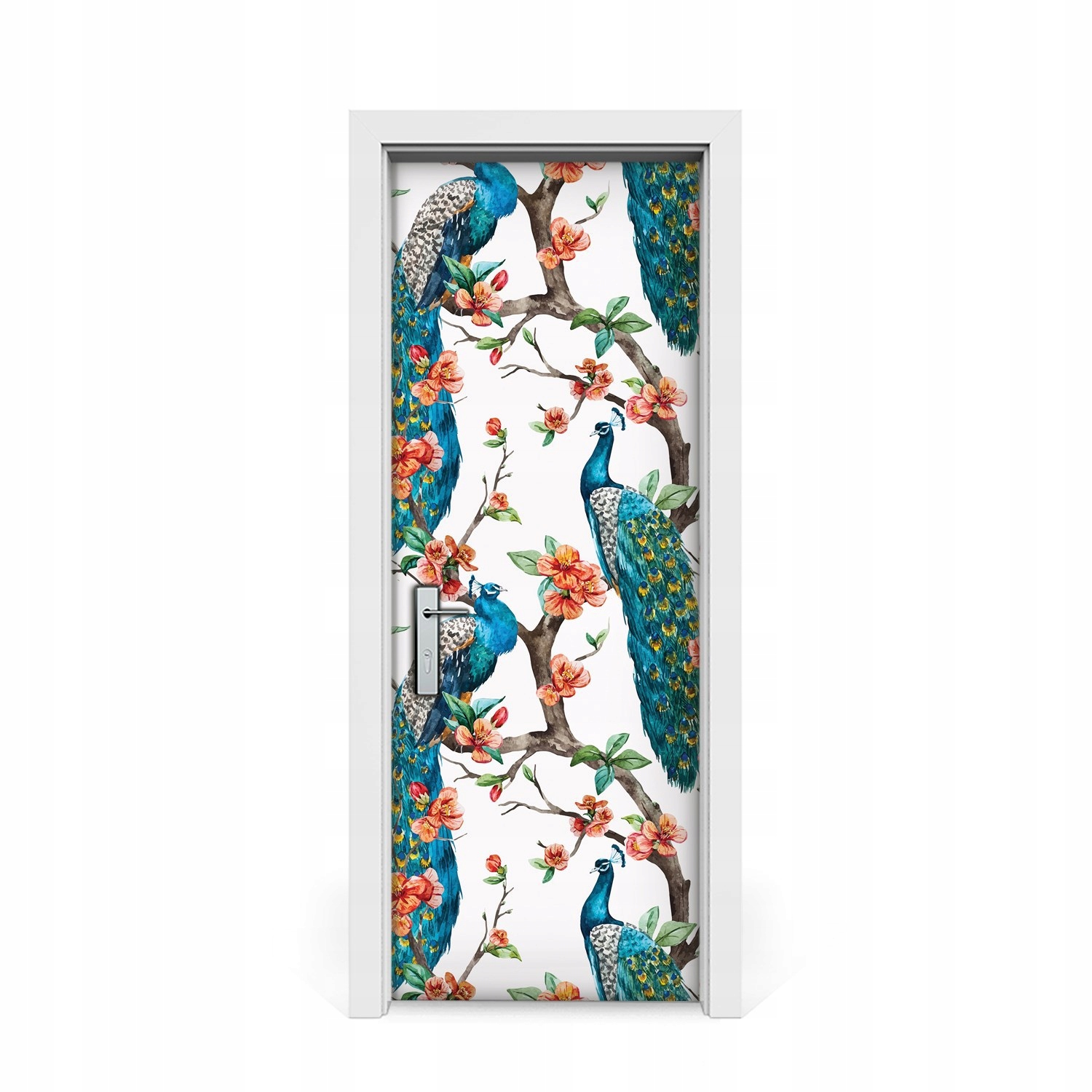 

Naklejka na drzwi Kolorowe pawie i kwiaty 75x205
