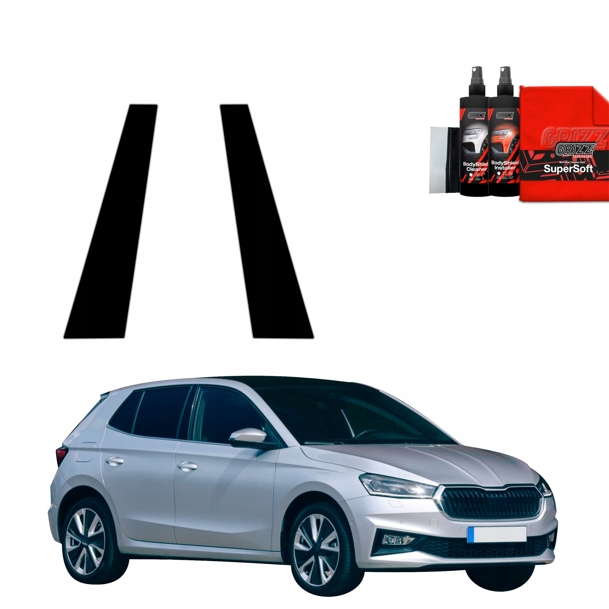 2v1 Černá fólie na sloupky pro Škoda Fabia (2019-2025)