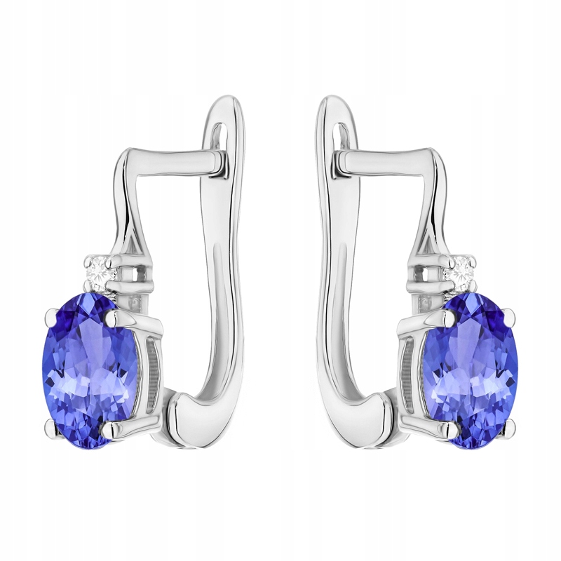 Złote Kolczyki Angielskie pr. 585 Owalny Tanzanit 0,80ct i Brylanty 14k