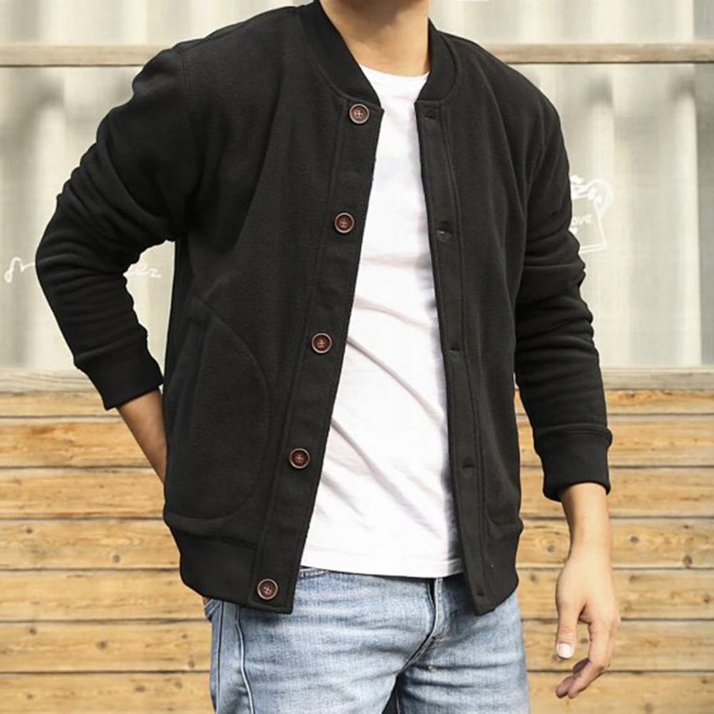 Men Bomber Jacket Double-sided Fleece Solid Color Rozmiar 3XL