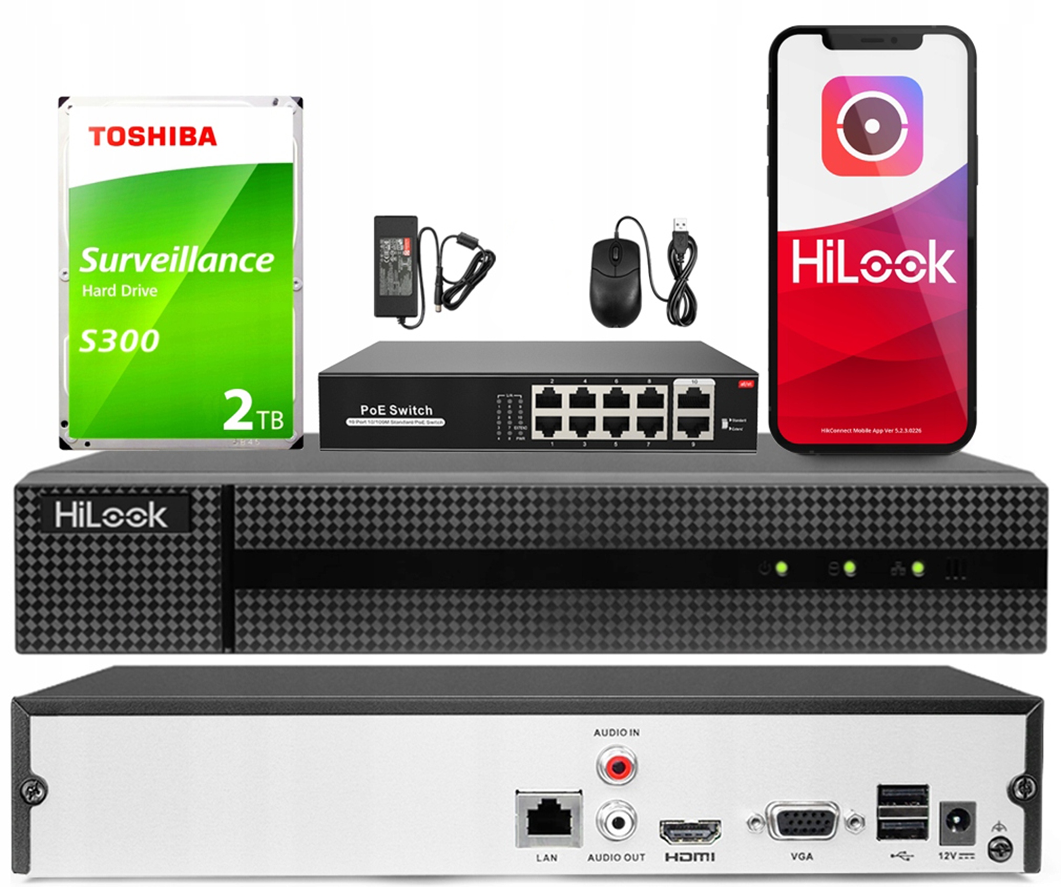 Ip rekordér HiLook NVR-8CH-5MP 8 kanálů až 8MPx PoE přepínač 2TB disk