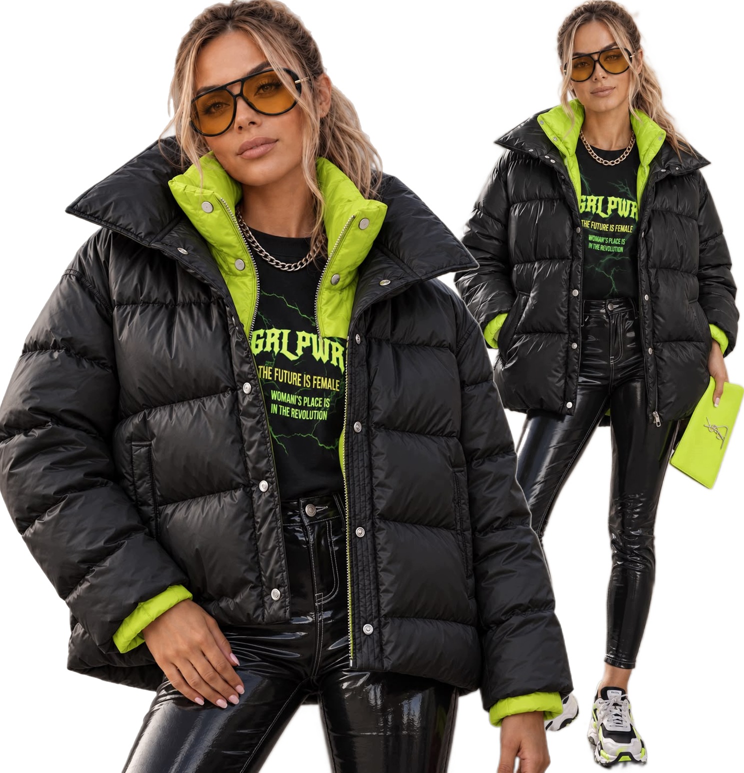 Silná teplá Zimní Bunda dámská prošívaná Neon stojáček XL Kina