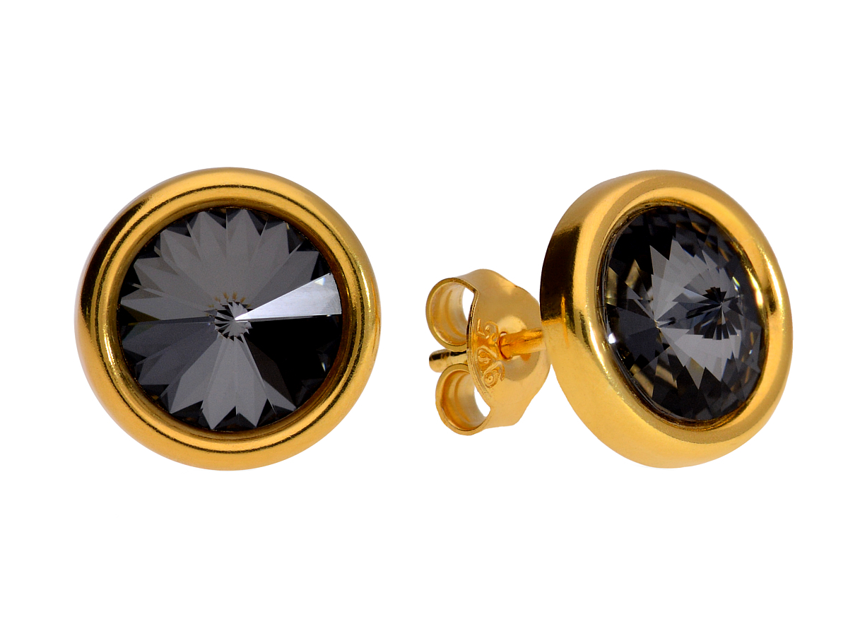 

Kolczyki srebrne złoto okrągłe czarny Swarovski