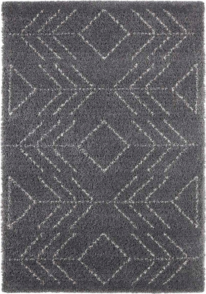 Šedo-krémový hrubý shaggy koberec do obývačky, boho vzor 120 x 170 cm