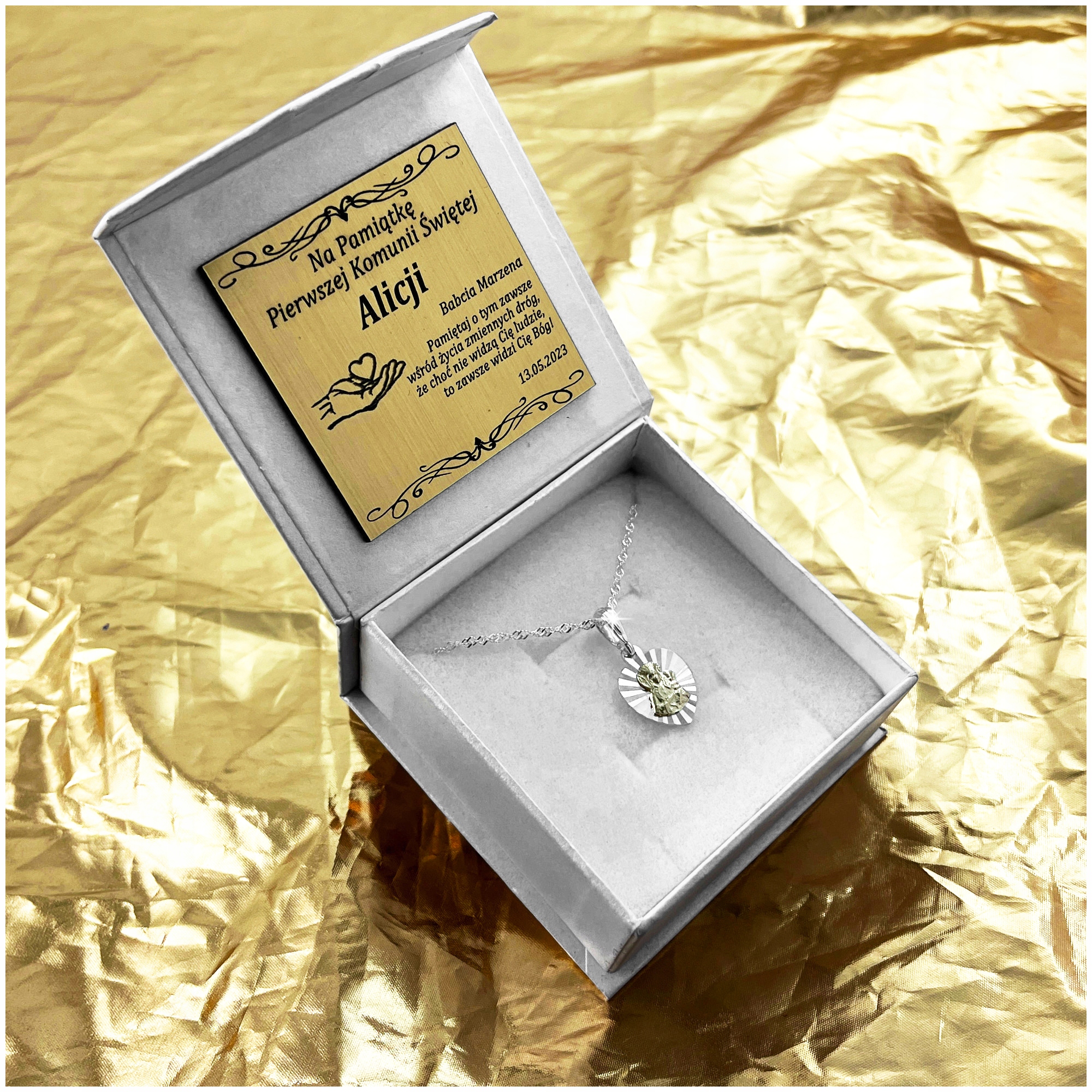 SREBRNY ŁAŃCUSZEK SINGAPUR + MEDALIK 925 MATKA BOSKA CZĘSTOCHOWSKA + GRAWER Kolor srebrny