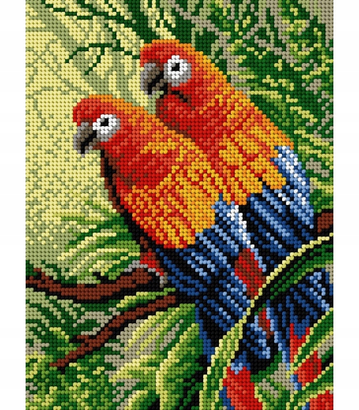 Vyšívací sada papoušek 5038 kanva+mulina+jehly 24x18 cm Ariadna