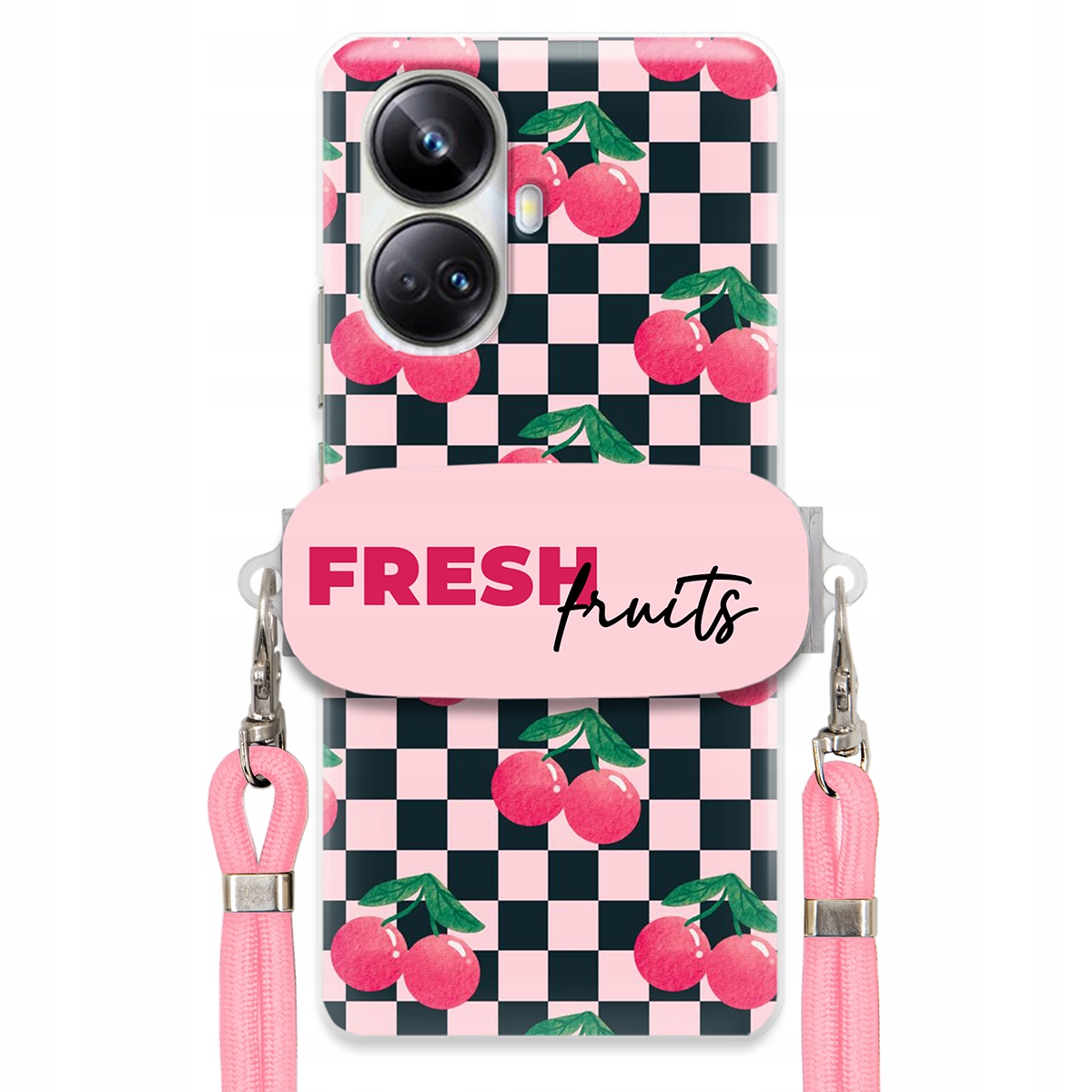 Pouzdro pro Realme 10 Pro Plus 5G Růžové vodítko rukojeť Praktické Fresh Fruits