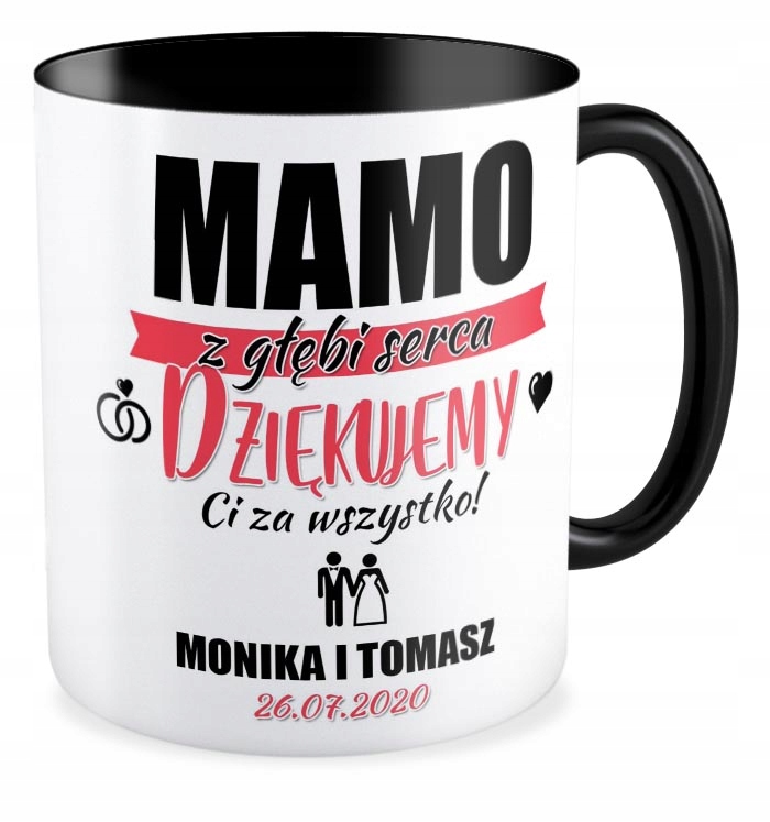 

Kubek czarny podziękowania dla Rodziców Ślub