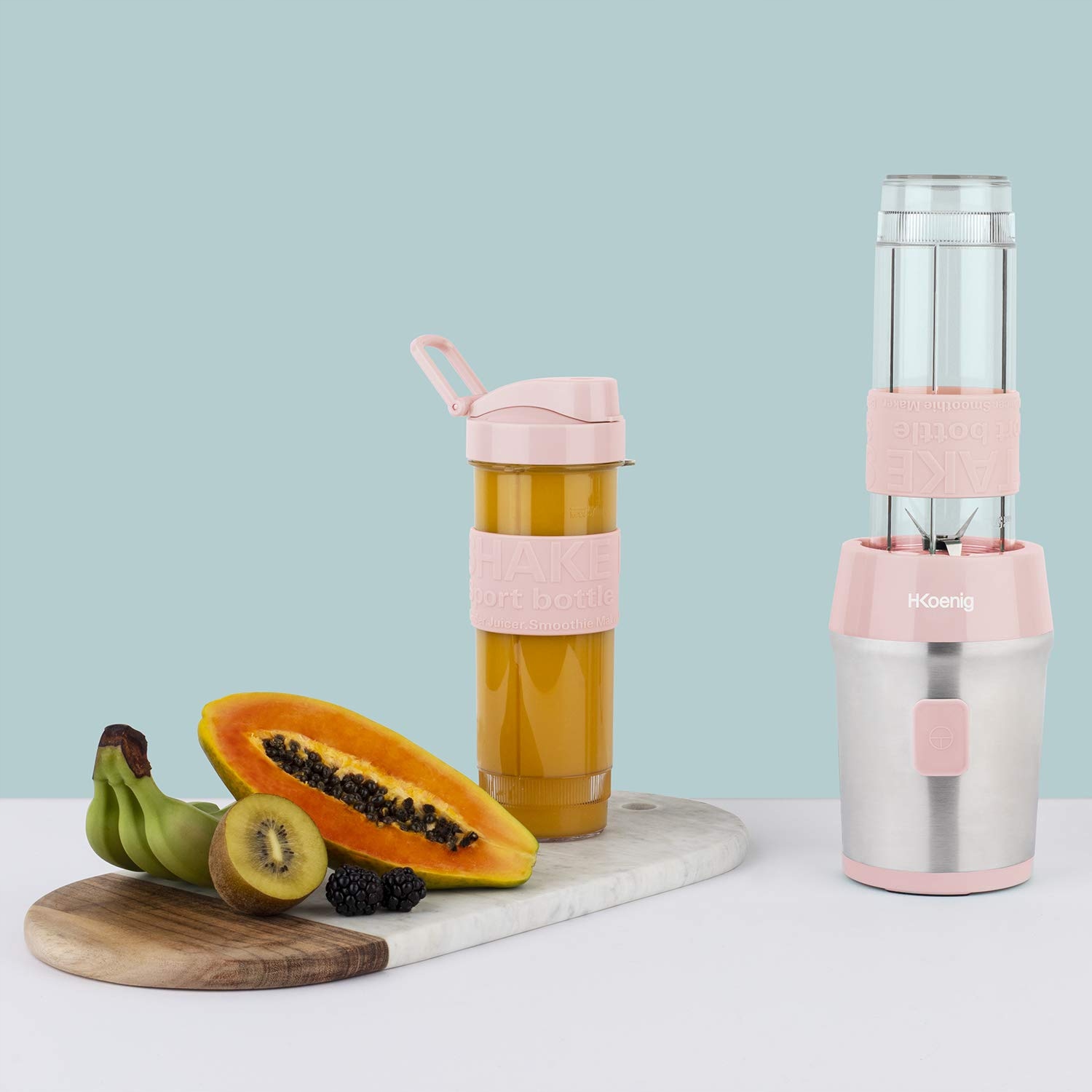 HKOENIG Mini Blender Smoothie 570ml 300W BPA Free 2 Butelki Pastelowy Róż — miniatura 7