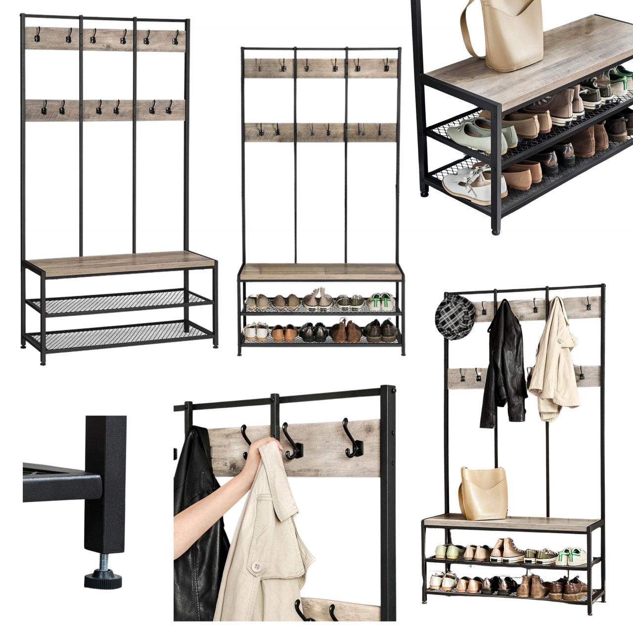 Šatní skříň Stojanový věšák Velký s botníkem industriální béžový Loft