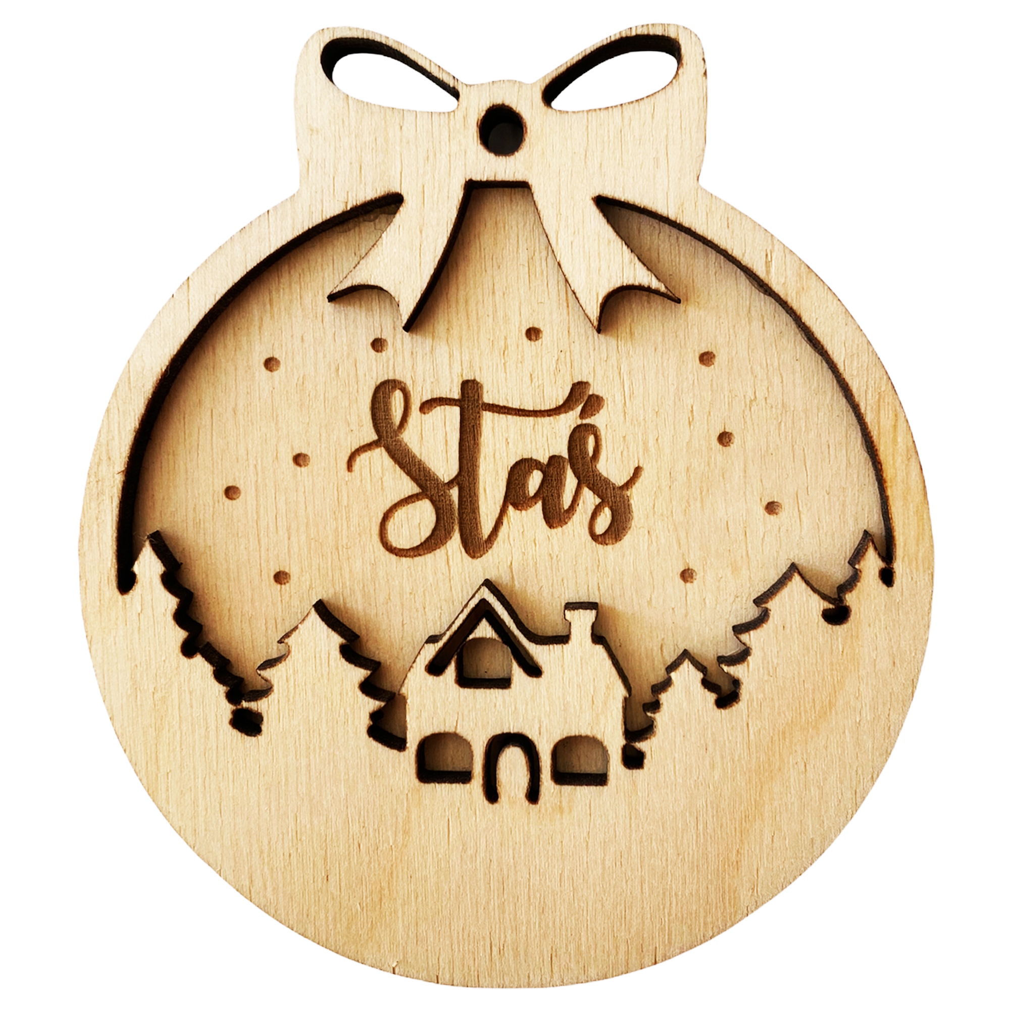 PIĘKNA BOMBKA DREWNIANA DEKORACJA DOMU OKNA IMIĘ