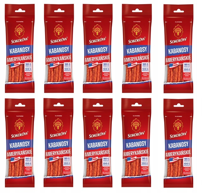 Levně 10 x 100 g Sokołów Gold americké kabanosy bez lepku Půlka Kartonu