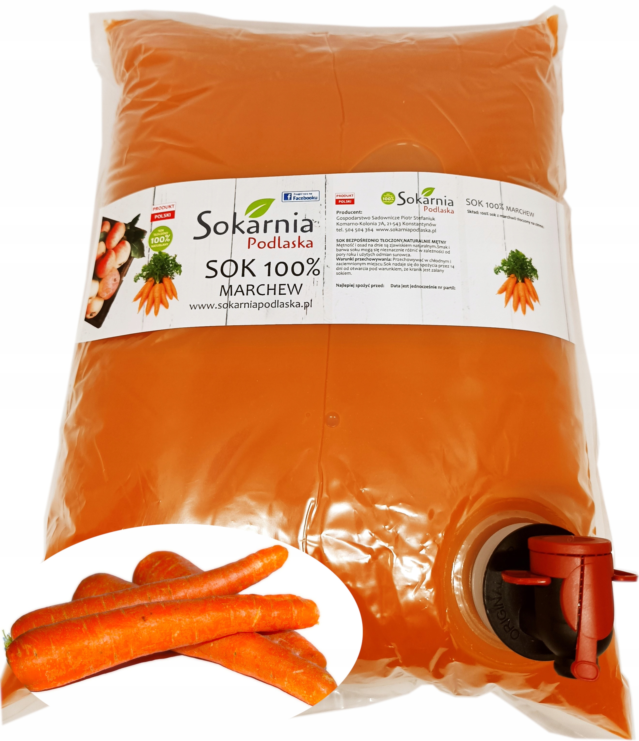

Sok 100% Marchwi, marchwiowy, marchew 5L Nfc