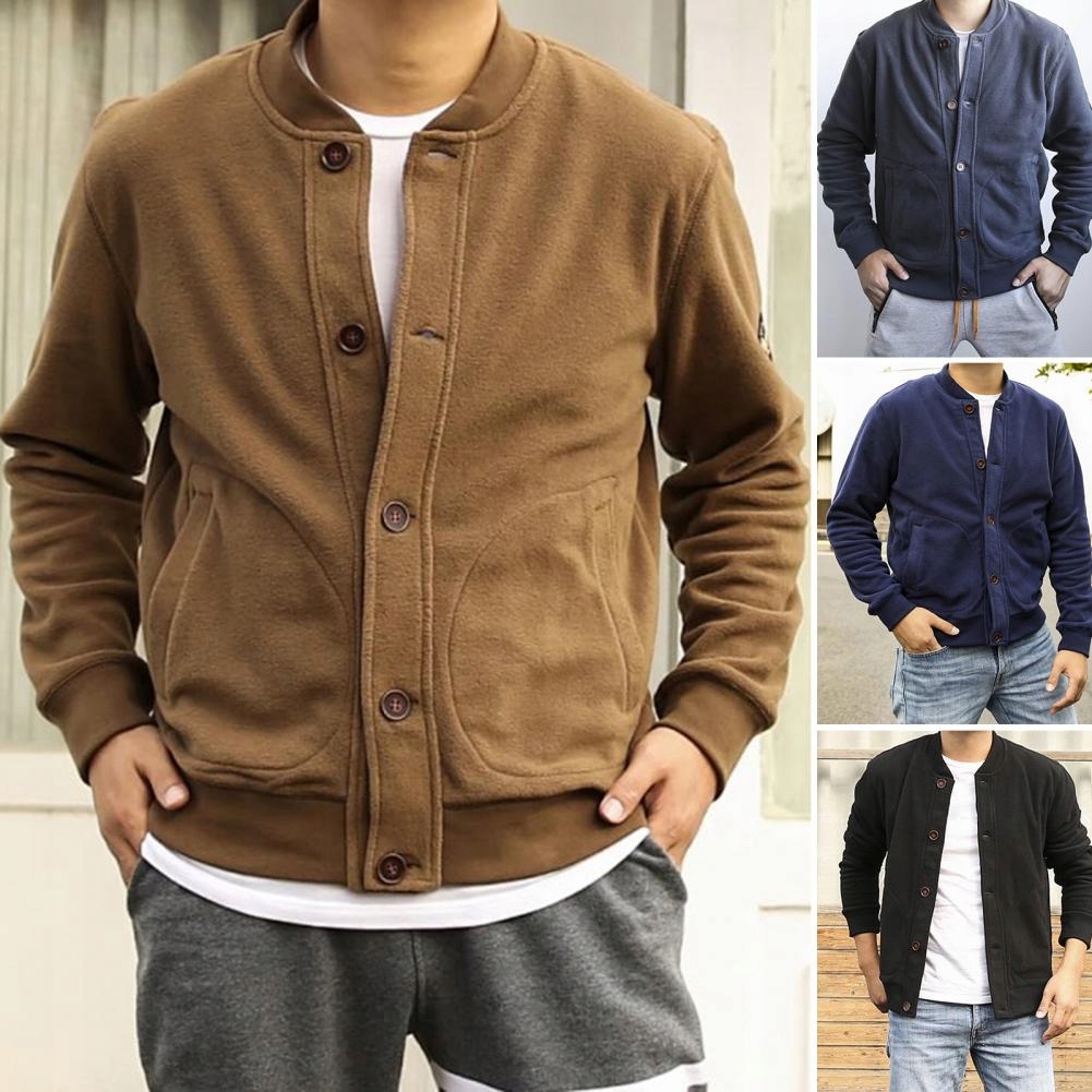Men Bomber Jacket Double-sided Fleece Solid Color Płeć mężczyzna