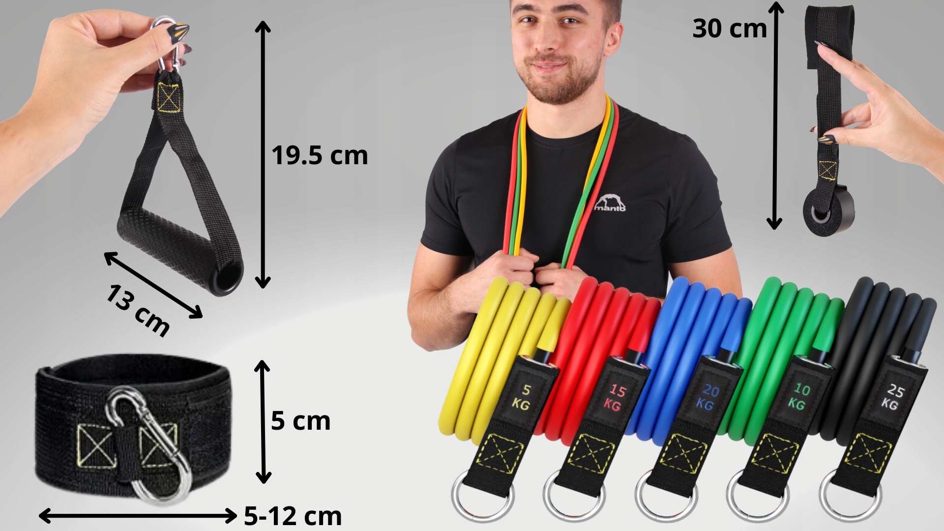 ZESTAW 5 GUM OPOROWYCH EKSPANDERÓW SOLIDNE GUMY KARABŃCZYKI TRENING DOMU Liczba sztuk w zestawie 5