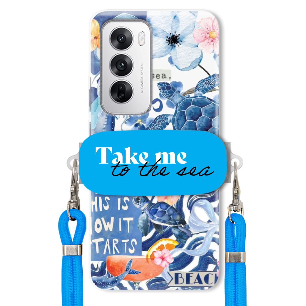 Puzdro pre Oppo Reno 12 5G Premium Vodítko Modrá Držiak Take Me To The Sea