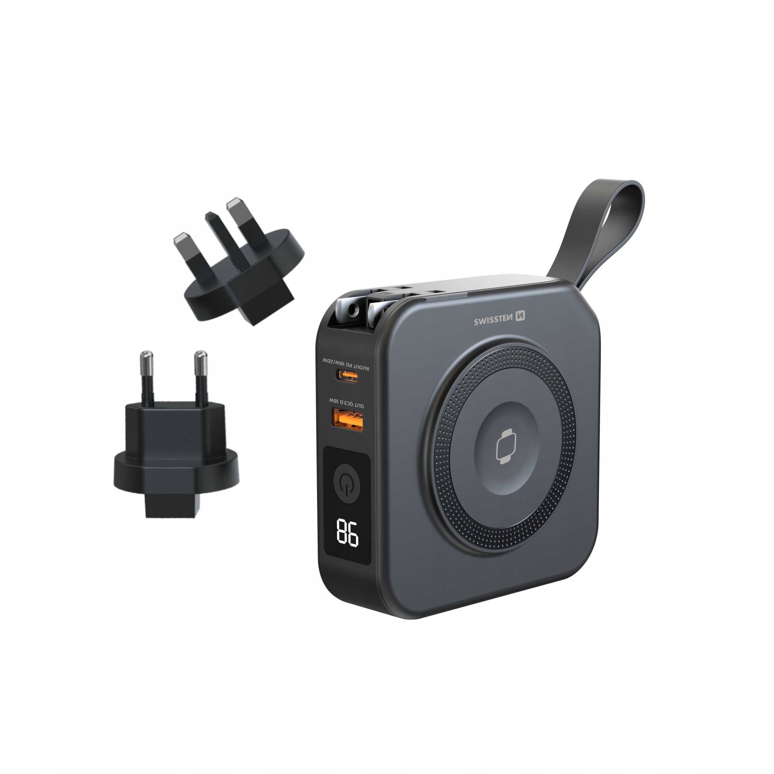 Swissten Power Bank a nabíječka Eu Uk Us All In One Pro vestavěný Usb kabel