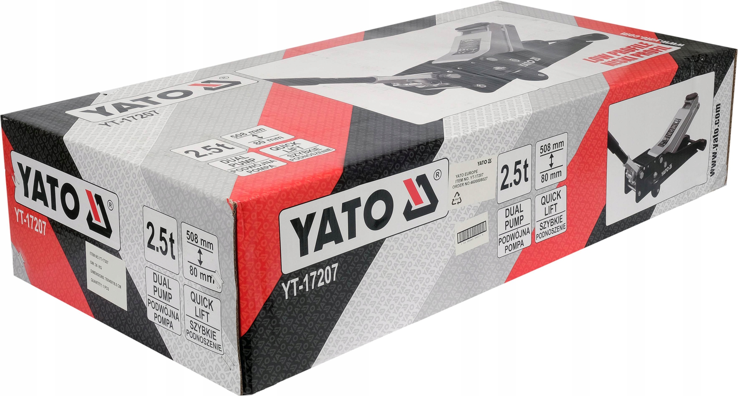 PODNOŚNIK lewarek NISKI PROFIL DWUTŁOKOWY 2,5T YATO YT-17207 Marka Yato