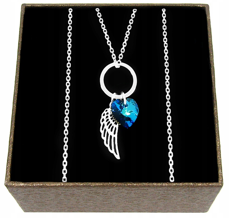 Naszyjnik Srebrny Skrzydło Anioła Serce Swarovski Srebro Próby 925 45cm W11