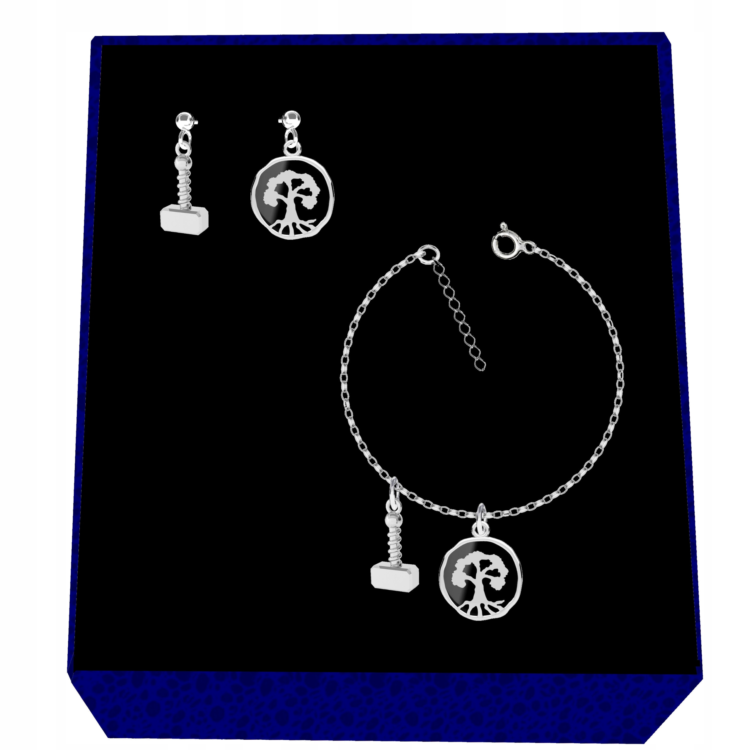Dřevo Yggdrasil A Kladivo Mjolnir Wiking Stříbrný komplet rolo oval stříbro 925