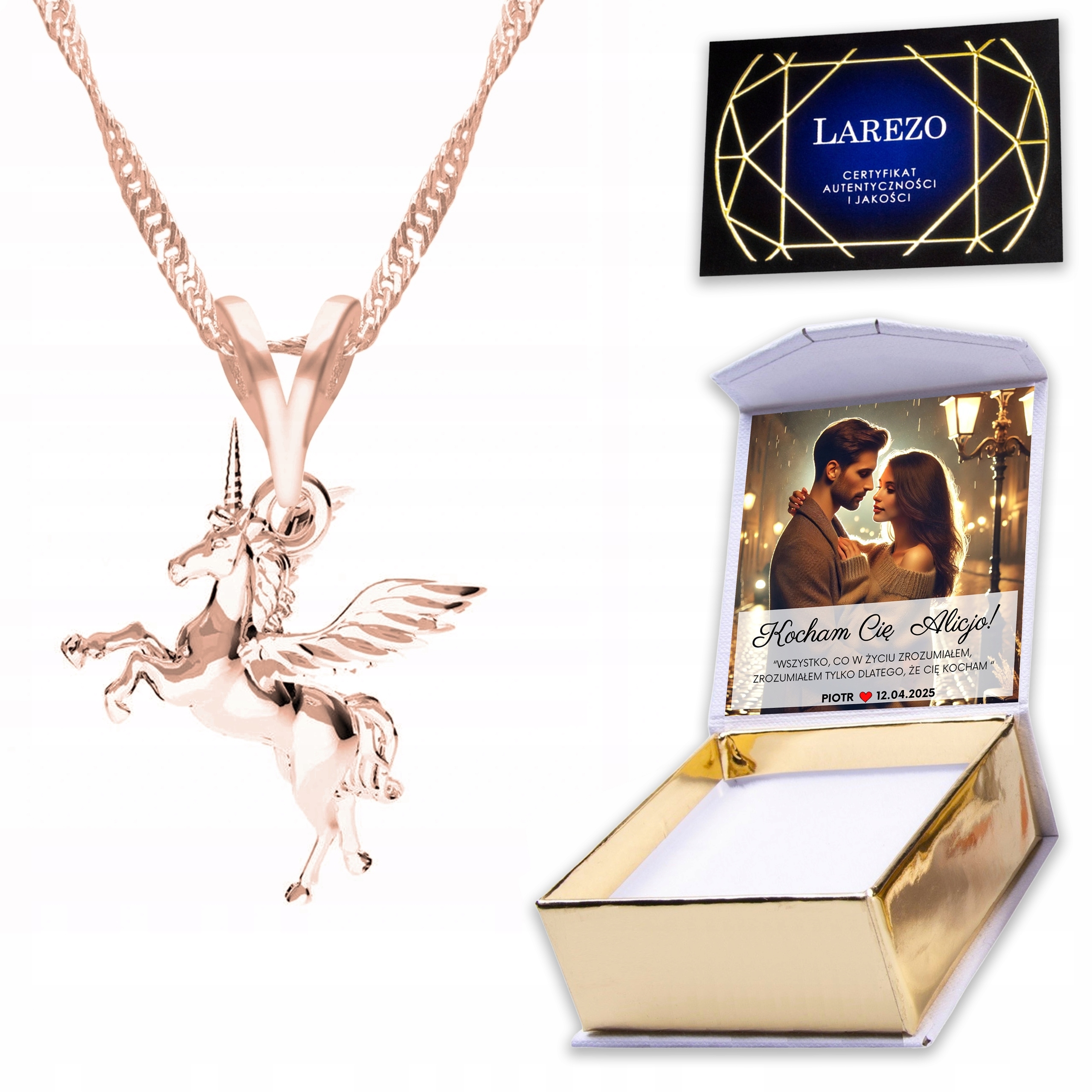 Náhrdelník Pozlacený 925 Jednorožec Unicorn Přívěsek s jednorožcem Potisk