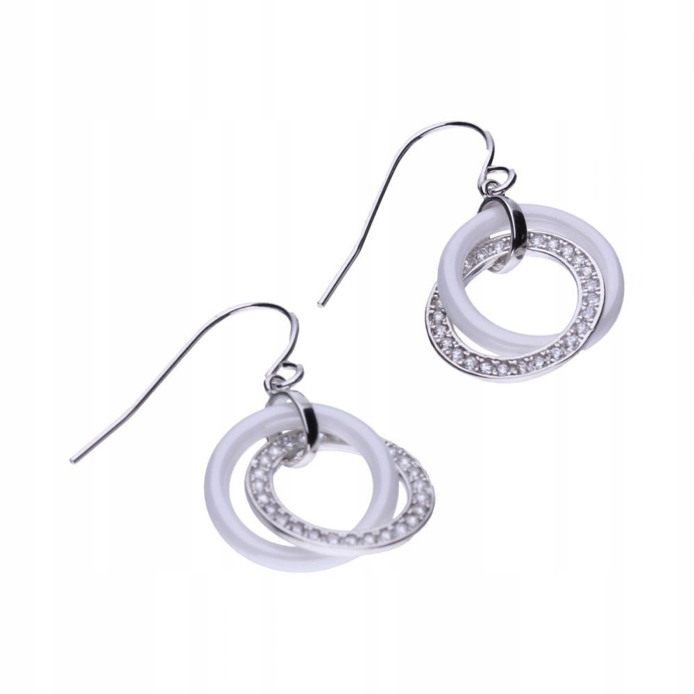 Dámské náušnice ze stříbra 925, závěsné kroužky z bílé keramiky zirkony