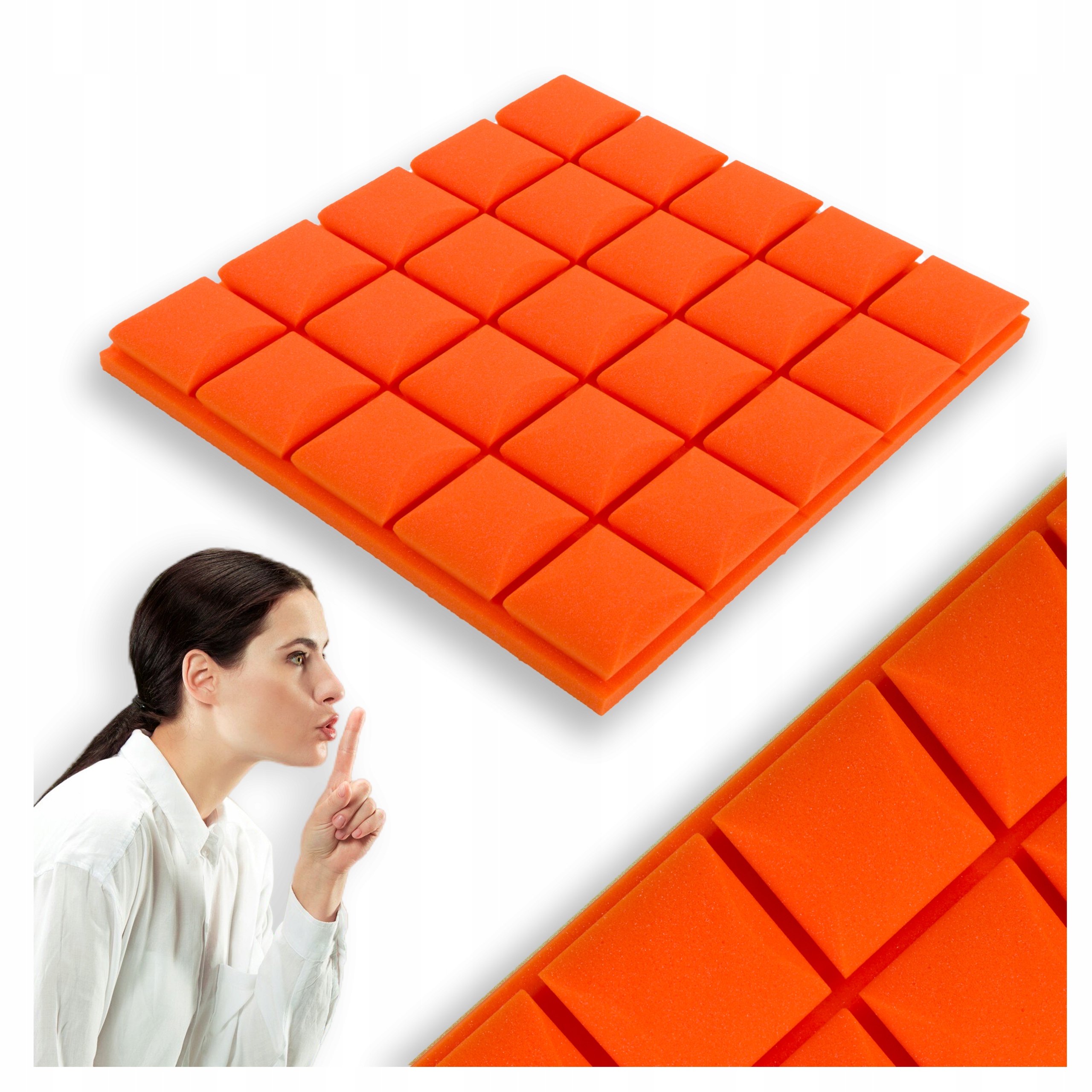 Akustické zvukotesné peny oranžové 16 ks, konvexná kocka, štvorec